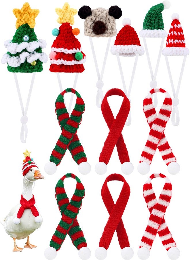 SilTriangle 12 Pieces Christmas Mini Goose Outfits Hat and Scarves 7 Inch Desk Goose Hats with Adjustable Straps Mini Christmas Headwear for Figurine Keychain Holder - Image 1